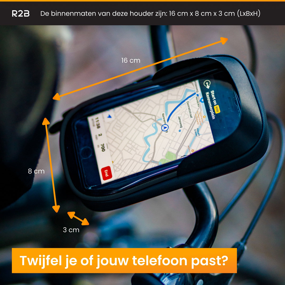 R2B Fiets Telefoonhouder, voor scooter en motor waterdicht - Model Den Haag - Zwart - Novafietsen.nl
