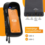 R2B® Robuuste Telefoonhouder Fiets Waterdicht + Powerbank 10.000 mAh - Model Leiden - Novafietsen.nl