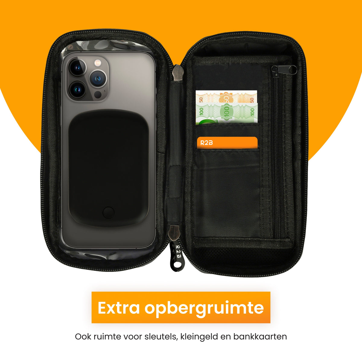 R2B® Telefoonhouder Fiets Waterdicht & Powerbank geschikt voor MagSafe - Model Den Haag - Zwart - Novafietsen.nl