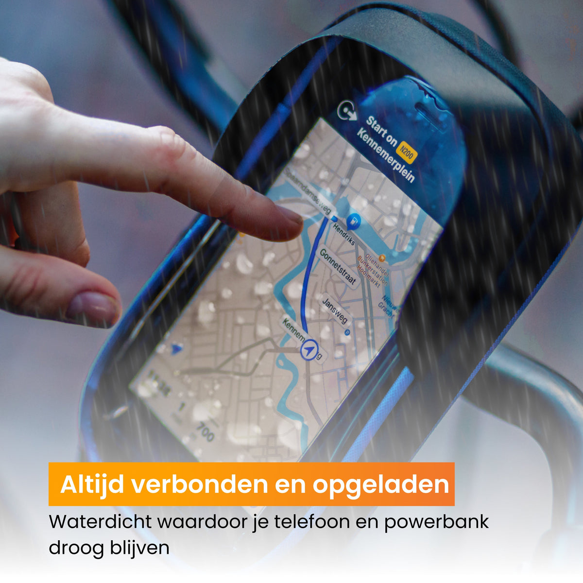 R2B® Telefoonhouder Fiets Waterdicht & Powerbank geschikt voor MagSafe - Model Den Haag - Zwart/Blauw - Novafietsen.nl