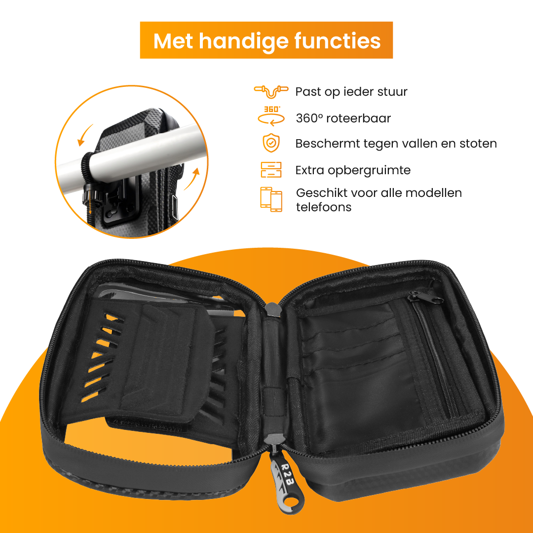 R2B Robuuste telefoonhouder fiets, scooter en motor waterdicht - Model Leiden - Novafietsen.nl
