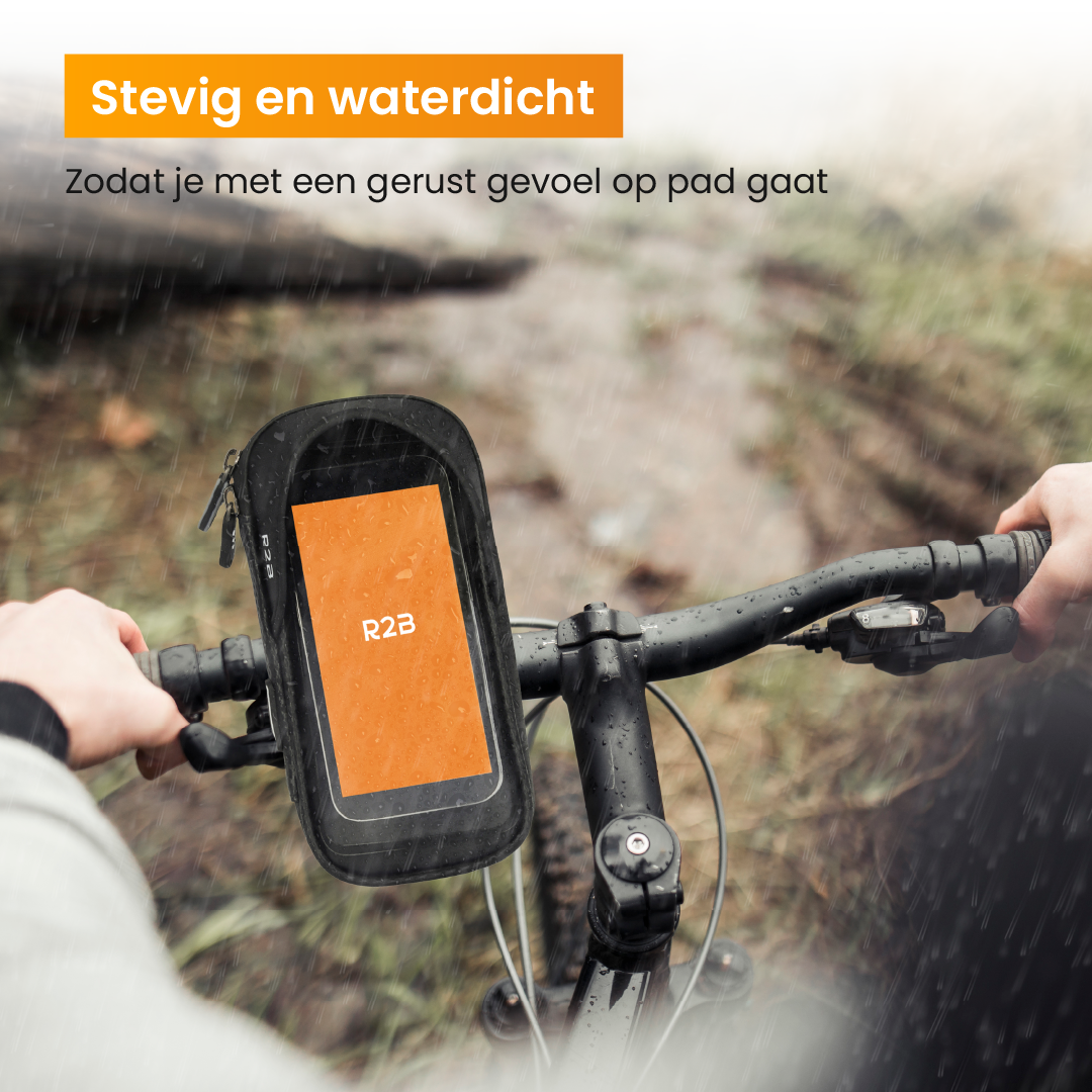 R2B Robuuste telefoonhouder fiets, scooter en motor waterdicht - Model Leiden - Novafietsen.nl
