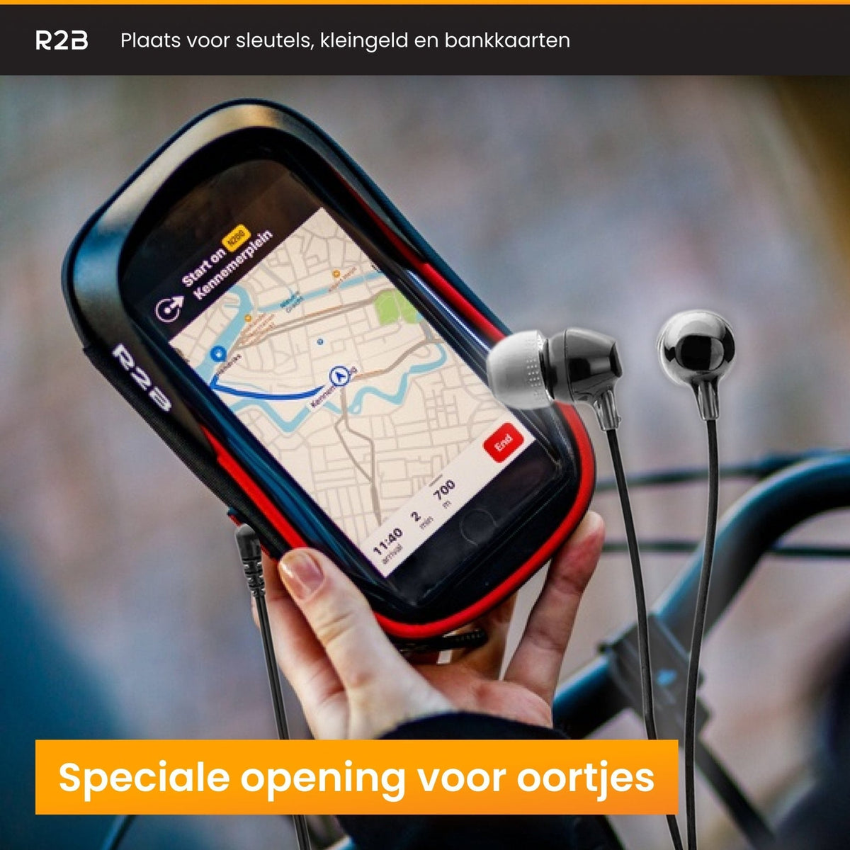 R2B Telefoonhouder fiets waterdicht - Ook geschikt voor scooter en motor- Model Den Haag - Zwart/Rood - Novafietsen.nl