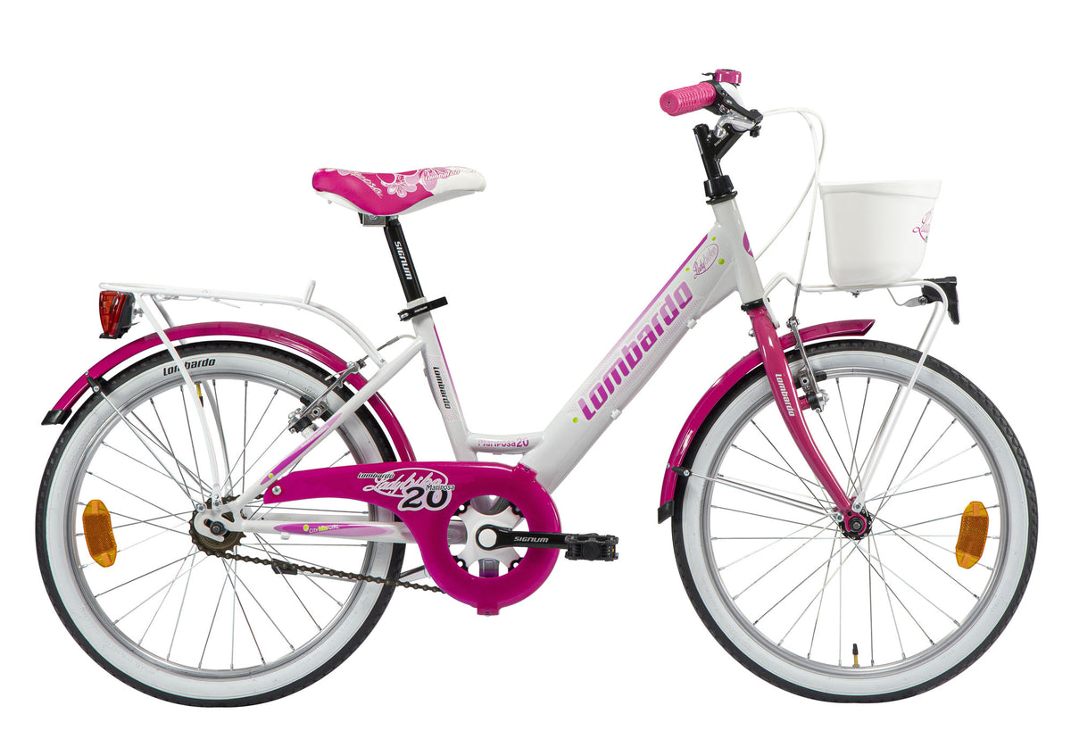 Lombardo Mariposa D 20" wit roze vrijloop + 2 handrem - Novafietsen.nl