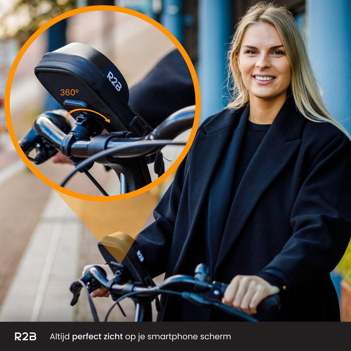 R2B Fiets Telefoonhouder, voor scooter en motor waterdicht - Model Den Haag - Zwart - Novafietsen.nl