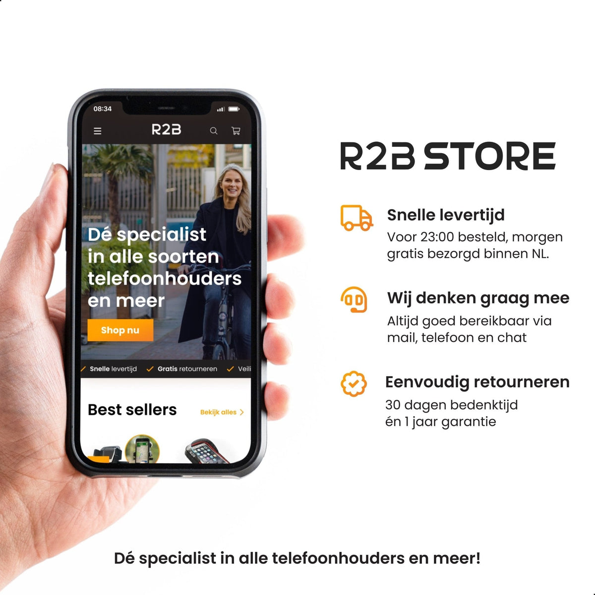 R2B Robuuste telefoonhouder fiets, scooter en motor met safety lock - Novafietsen.nl